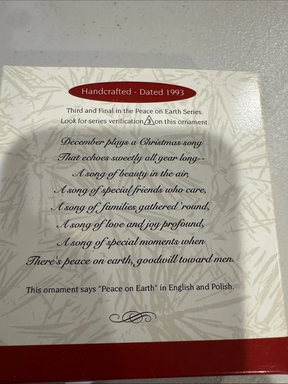 Keepsake Ornament Poland 'Peace on Earth'